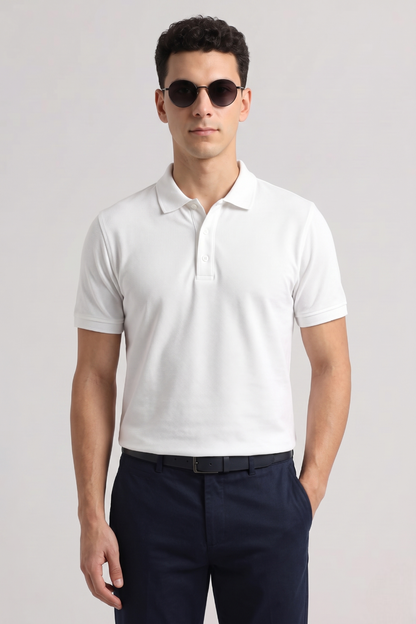 Men's White 100% Cotton Polo T-shirt