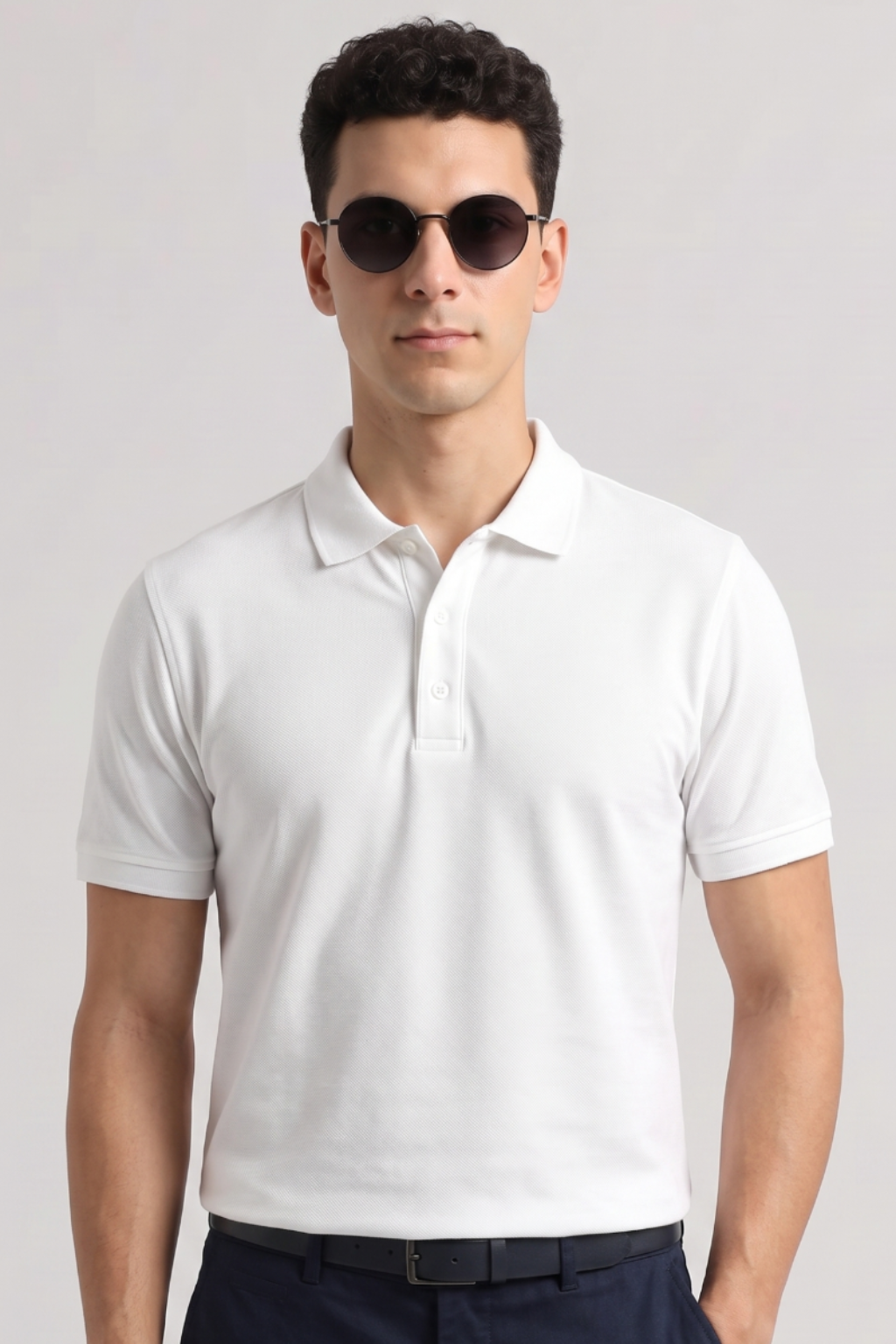 Men's White 100% Cotton Polo T-shirt