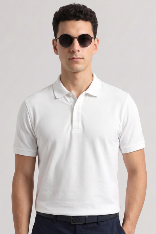 Men's White 100% Cotton Polo T-shirt