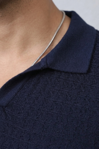 Midnight Weave Navy Blue Polo T-Shirt- 100% Cotton