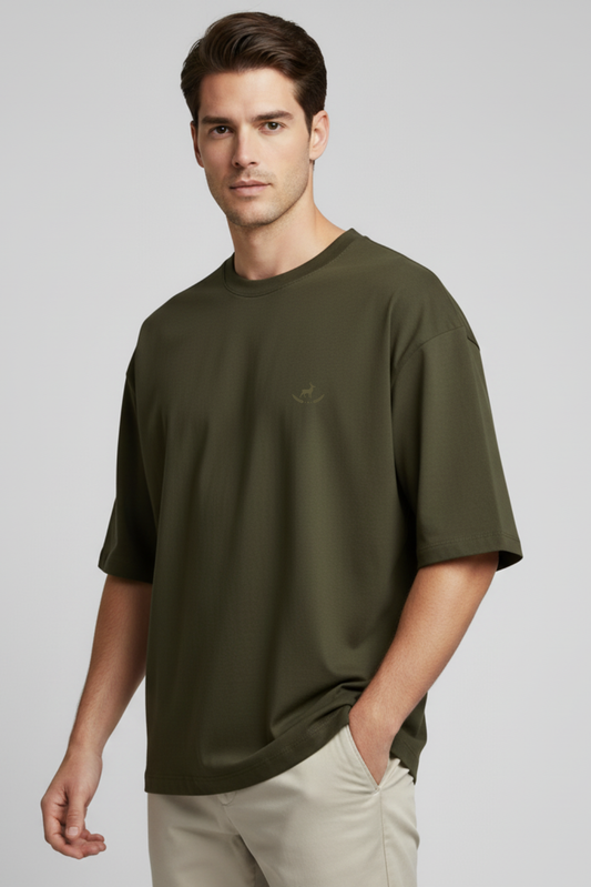 Kleeves Classic 100% Cotton 240 GSM Olive Green Oversized T-Shirt