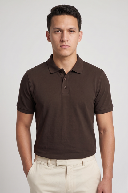 Men's Coffee Brown 100% Cotton Polo T-shirt
