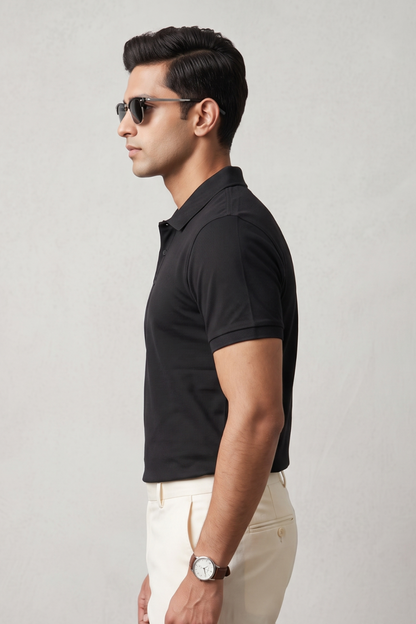 Men's Black 100% Cotton Polo T-shirt
