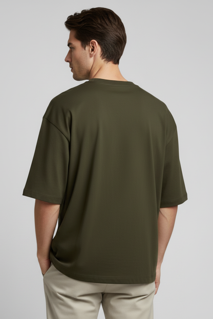 Kleeves Classic 100% Cotton 240 GSM Olive Green Oversized T-Shirt