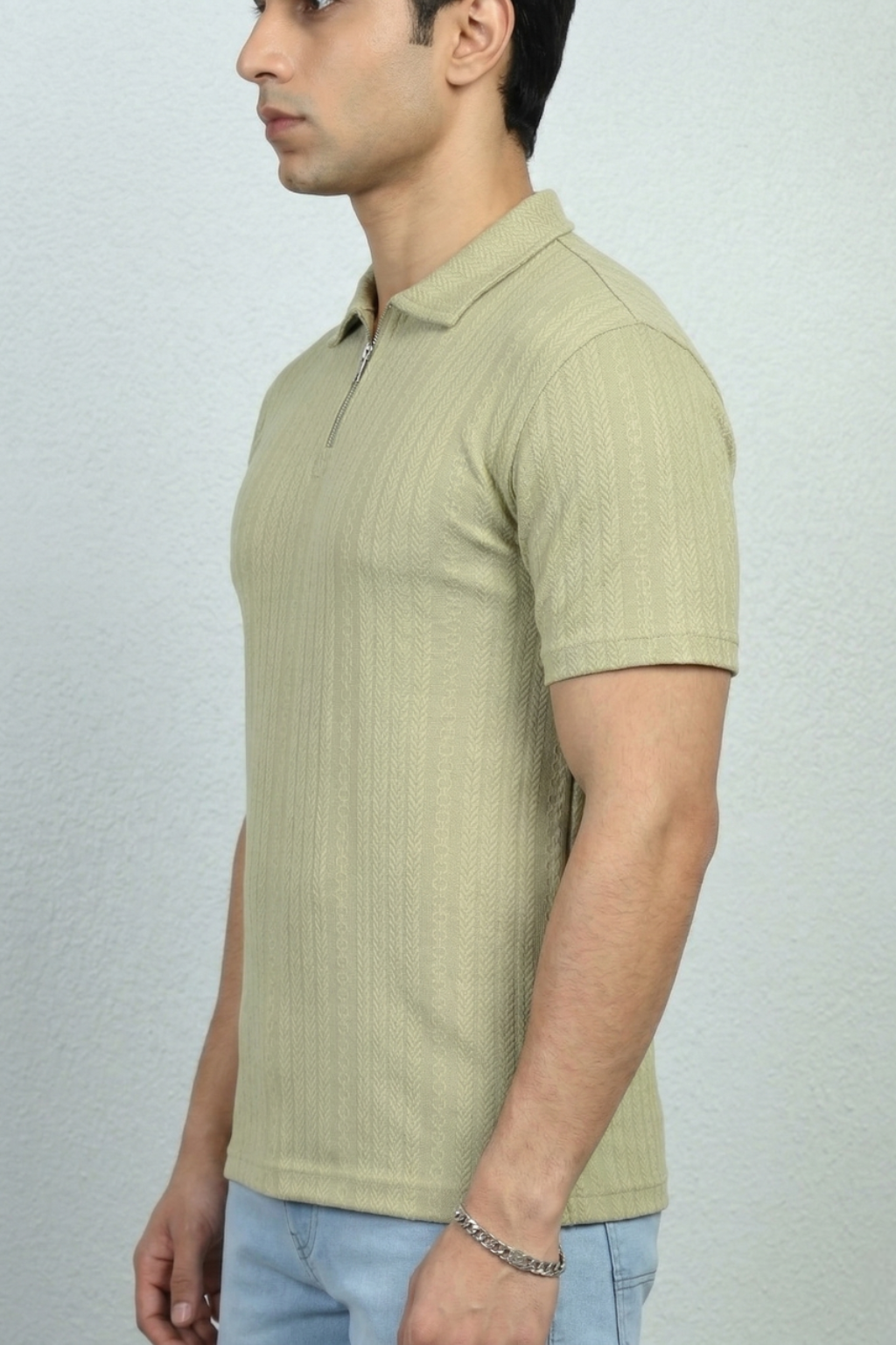 Olive Grid Zip Performance Polo T-Shirt