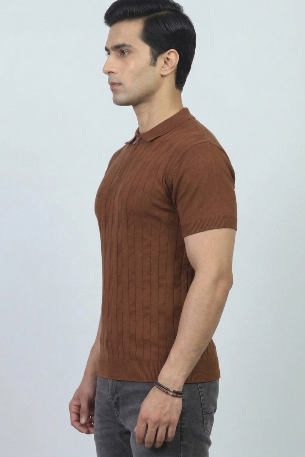 Rustline Zip Brown Polo T-Shirt- 100% Cotton