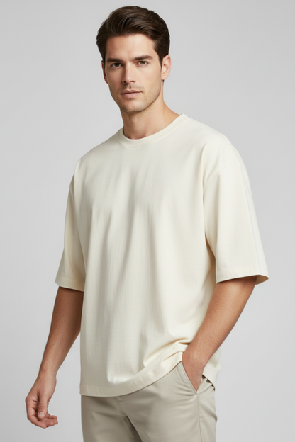 Kleeves Classic 100% Cotton 240 GSM Off-White Oversized T-Shirt
