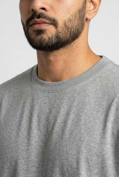 Kleeves Classic 100% Cotton 240 GSM Grey Melange Oversized T-Shirt
