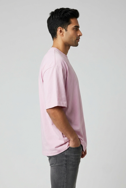 Kleeves Classic 100% Cotton 240 GSM Light Baby Pink Oversized T-Shirt