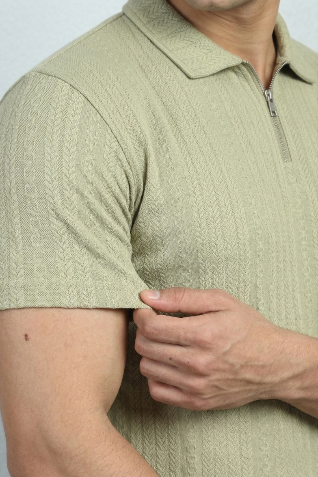 Olive Grid Zip Performance Polo T-Shirt