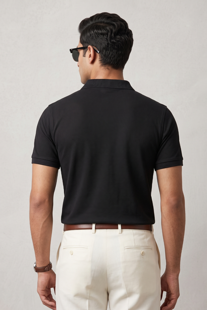 Men's Black 100% Cotton Polo T-shirt
