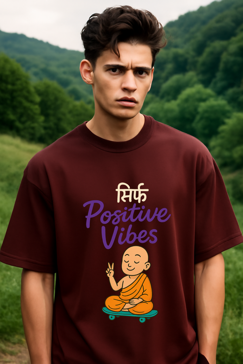 Oversized unisex maroon streetwear tshirt India
