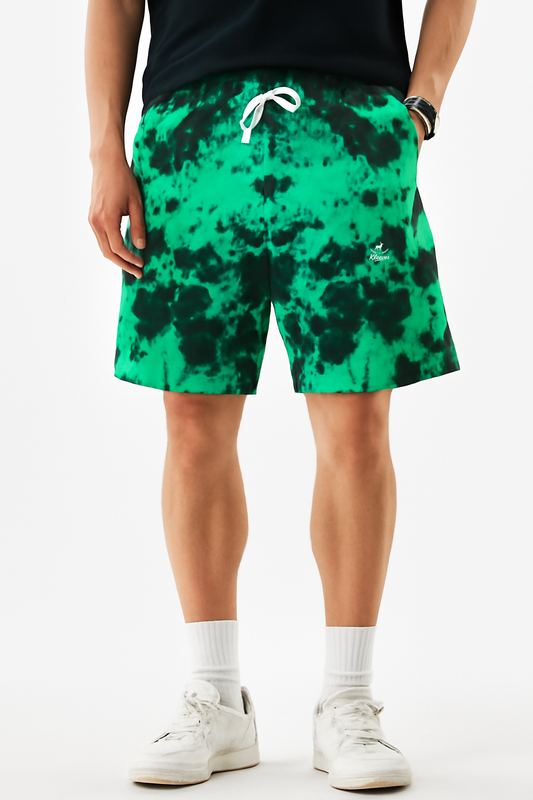 Regular tie dye green black shorts- streetwear shorts India