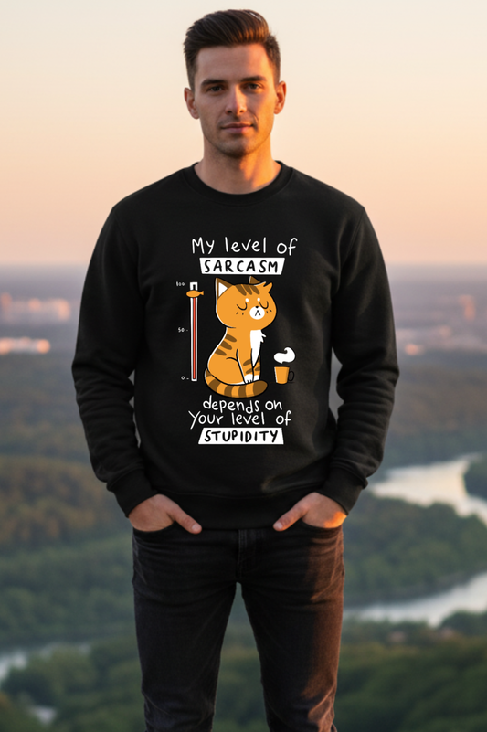 Cat Sarcasm Meter 100% Cotton 300 GSM Black Sweatshirt