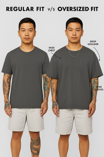 oversized vs regular tshirt size chart comparison