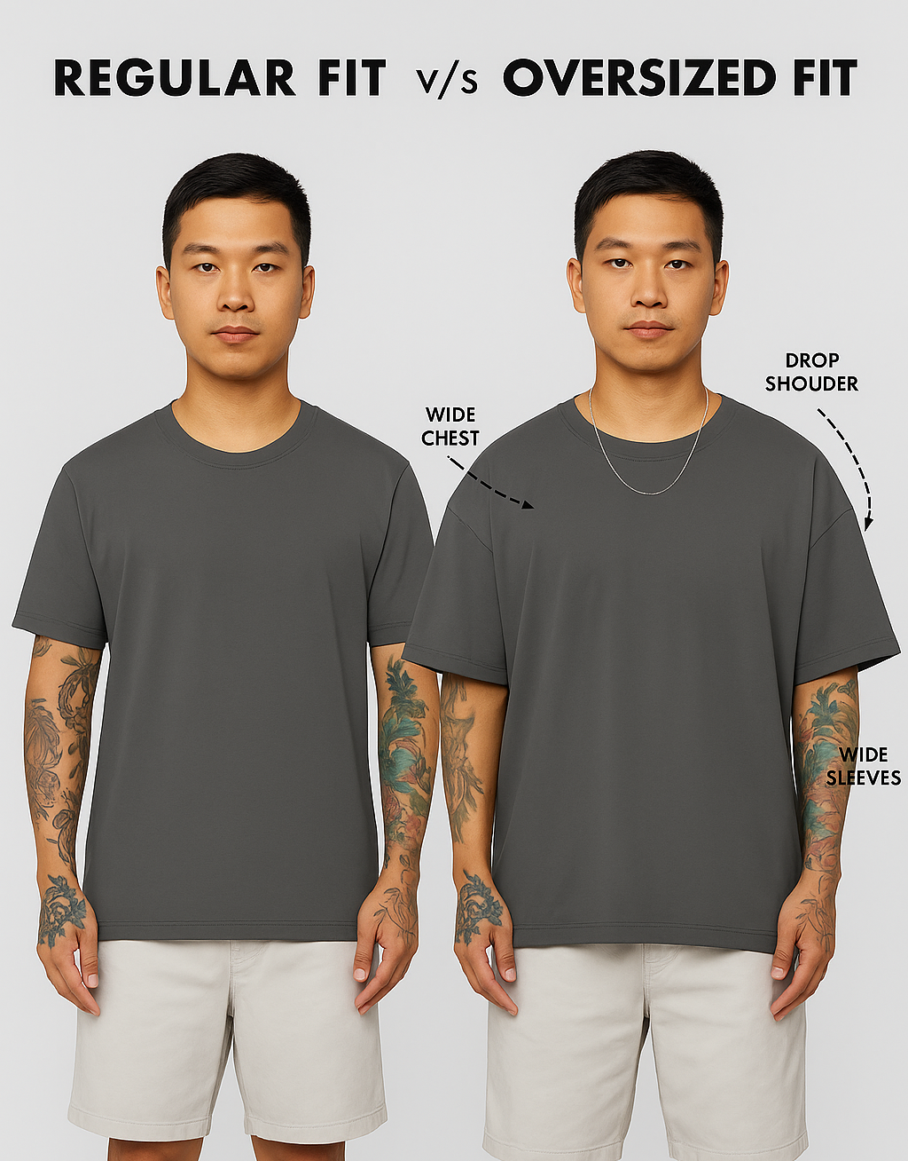 oversized vs regular tshirt size chart comparison