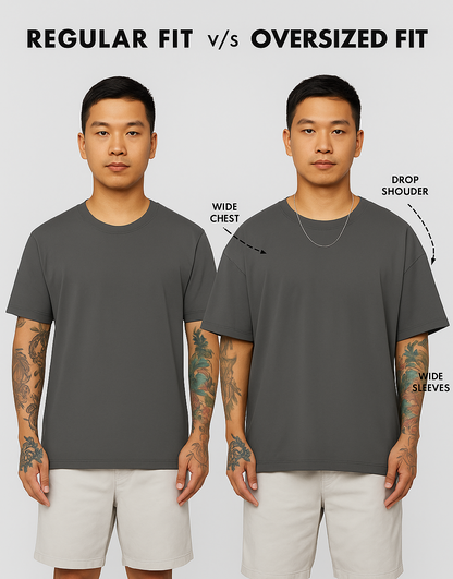 oversized vs regular tshirt size chart comparison