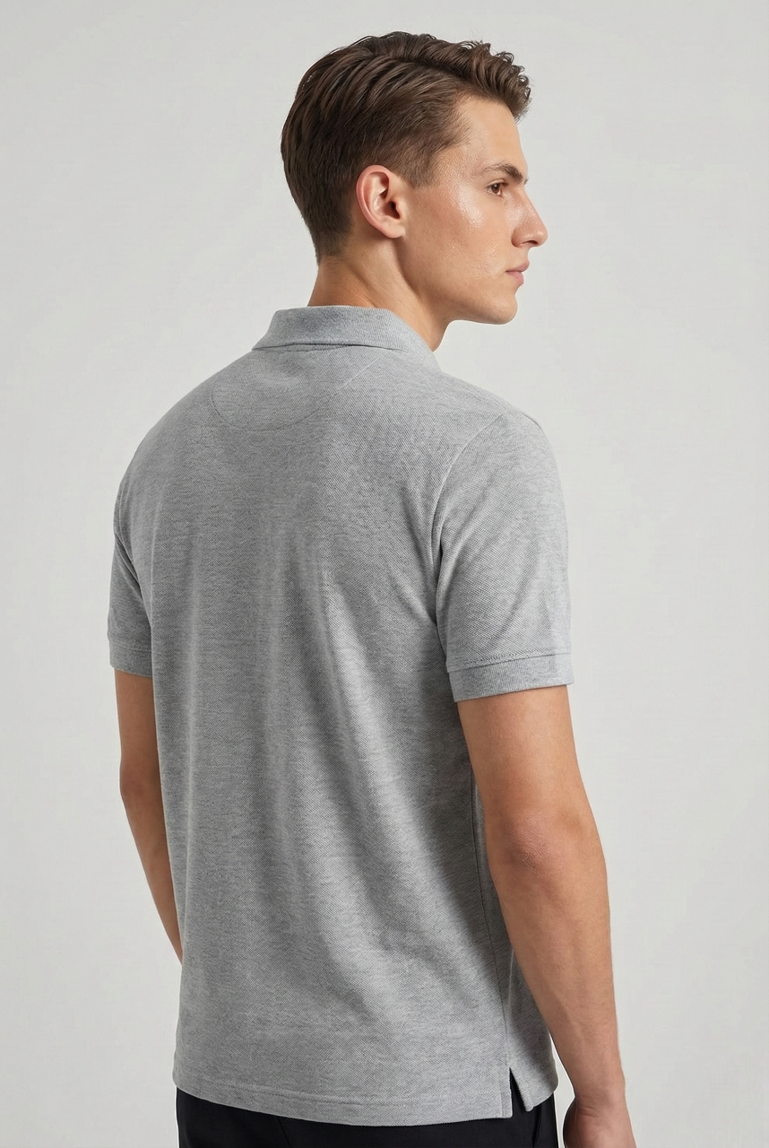 Men's Grey Melange 100% Cotton Polo T-shirt