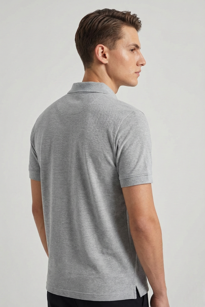 Men's Grey Melange 100% Cotton Polo T-shirt