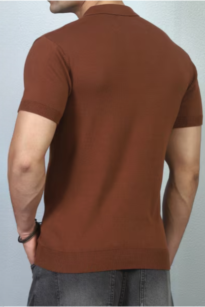 Rustline Zip Brown Polo T-Shirt- 100% Cotton