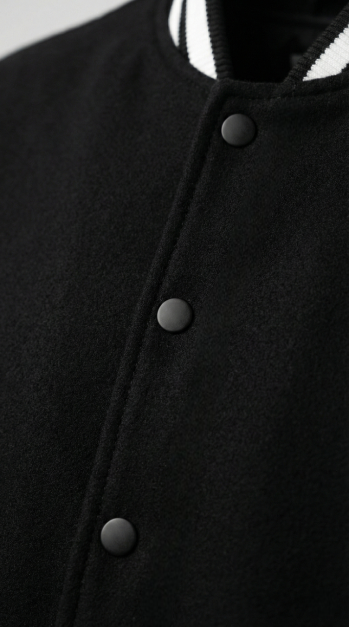 Kleeves Classic 100% Cotton Black Varsity Jacket