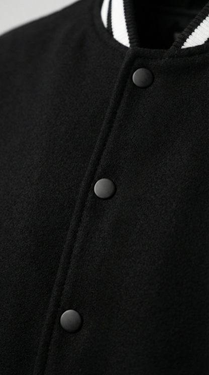 Kleeves Classic 100% Cotton Black Varsity Jacket