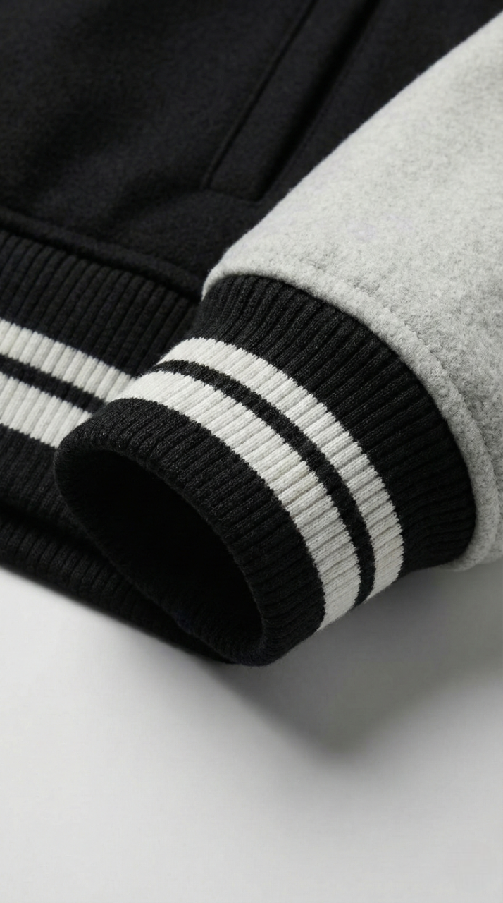 Kleeves Classic 100% Cotton Black Varsity Jacket