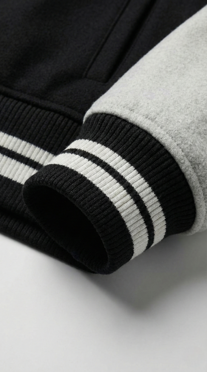Kleeves Classic 100% Cotton Black Varsity Jacket