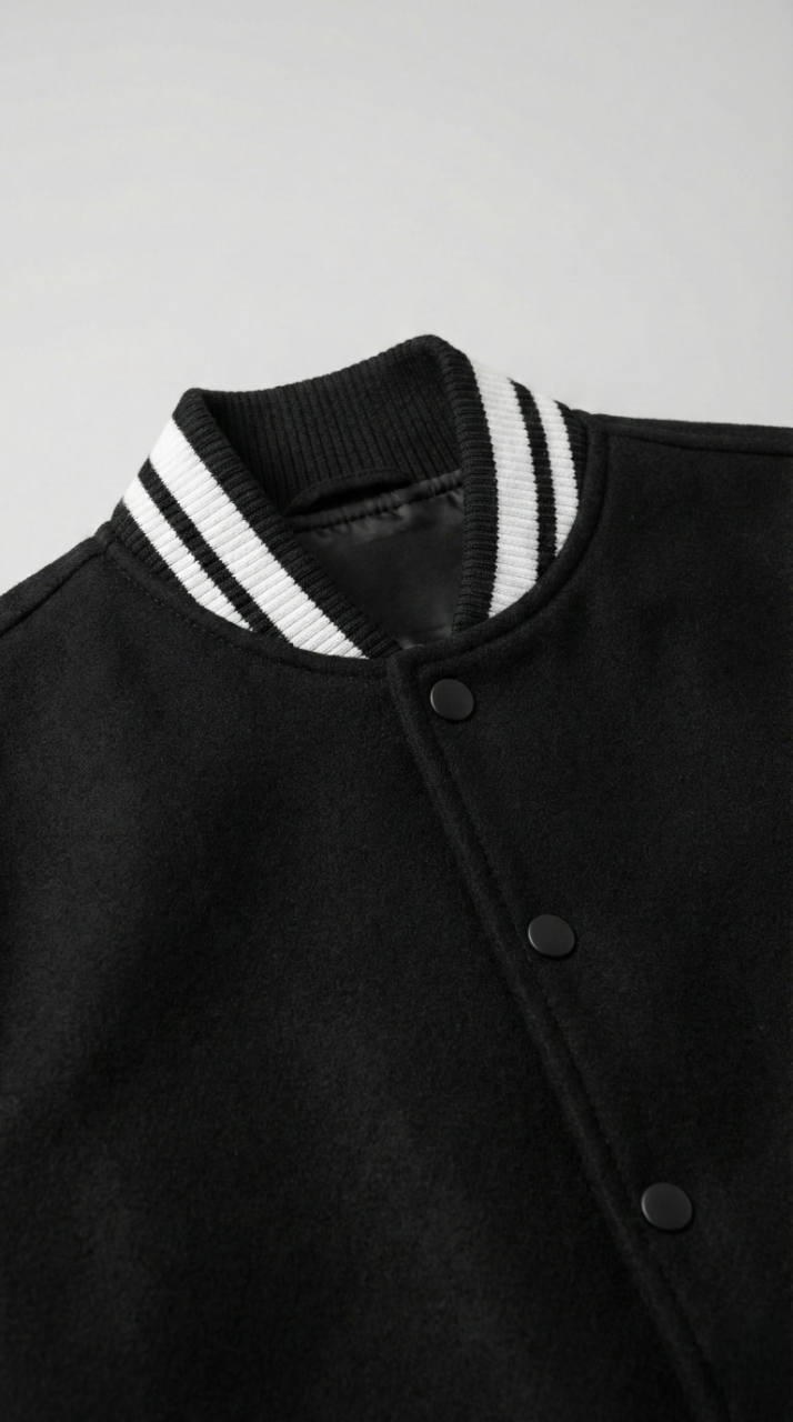 Kleeves Classic 100% Cotton Black Varsity Jacket