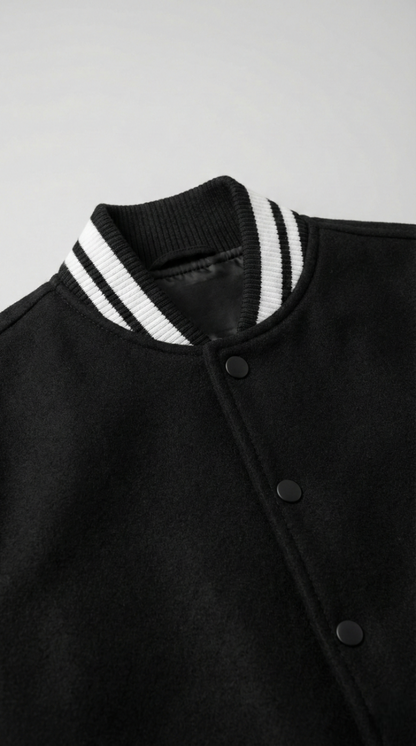 Kleeves Classic 100% Cotton Black Varsity Jacket