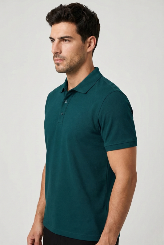 Men's Petrol Blue 100% Cotton Polo T-shirt