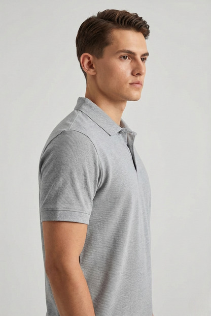 Men's Grey Melange 100% Cotton Polo T-shirt