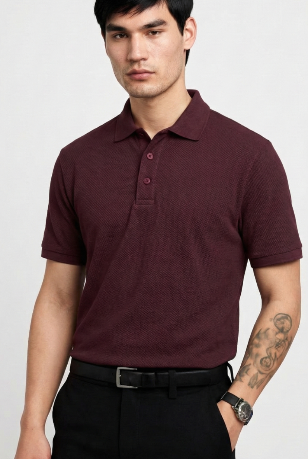 Men's Maroon 100% Cotton Polo T-shirt