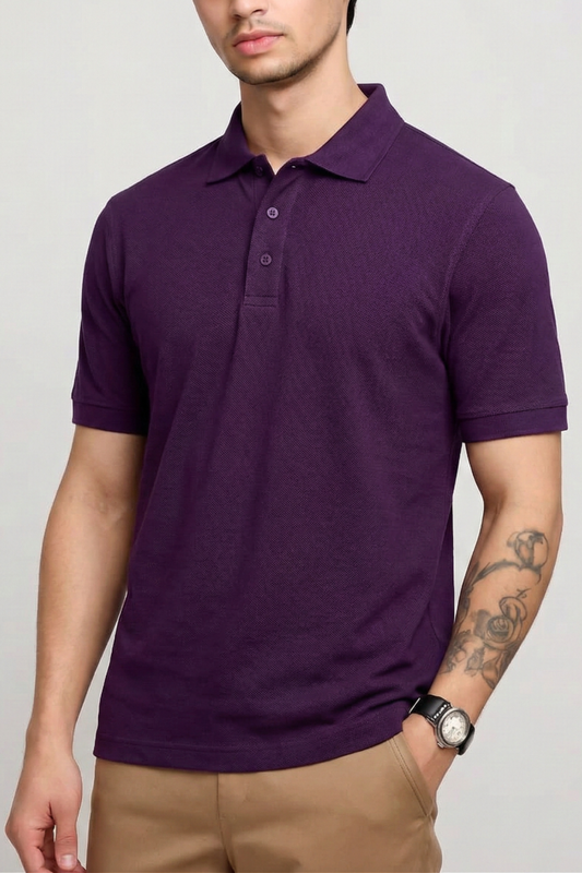 Men's Purple 100% Cotton Polo T-shirt