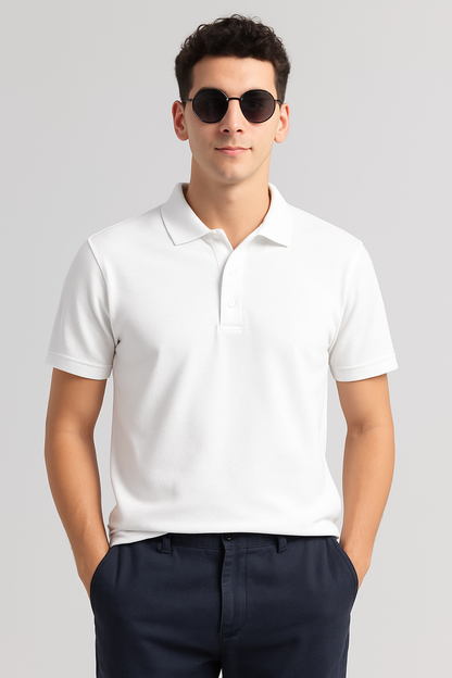 Men's White 100% Cotton 220 GSM Polo Tshirt