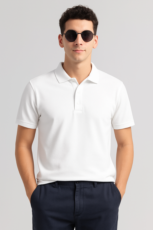 Men's White 100% Cotton 220 GSM Polo Tshirt