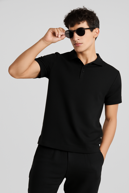 Men's Black 100% Cotton 220 GSM Polo Tshirt