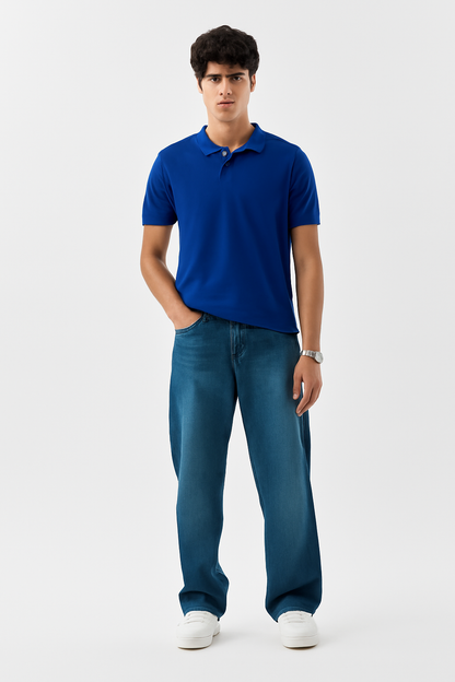 Men's Blue 100% Cotton 220 GSM Polo Tshirt  