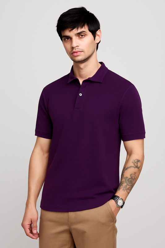 Men's Purple 100% Cotton 220 GSM Polo Tshirt