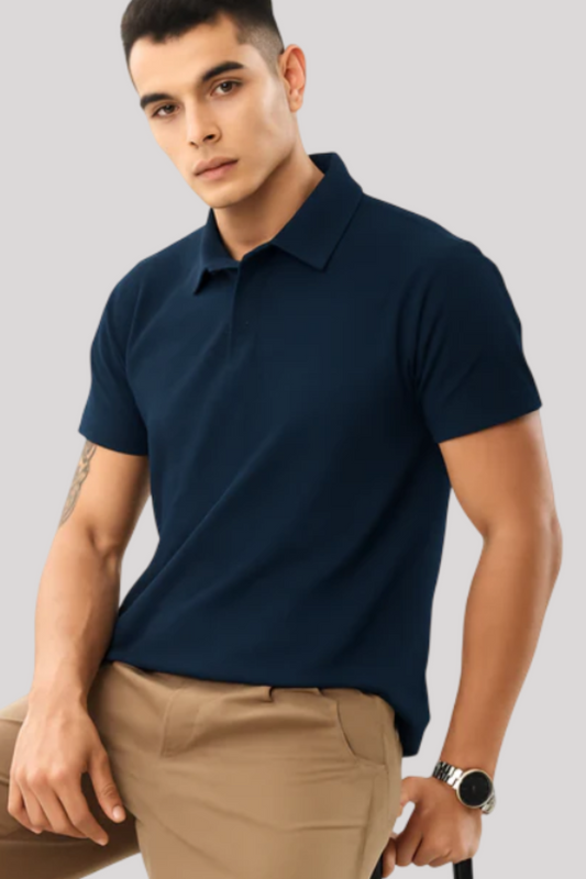 Men's Navy Blue 100% Cotton Polo T-shirt