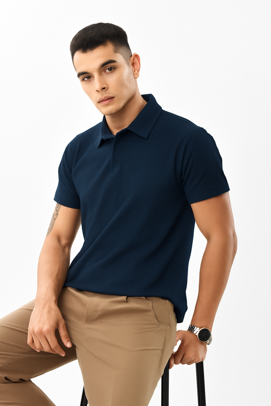 Men's Navy Blue 100% Cotton 220 GSM Polo Tshirt