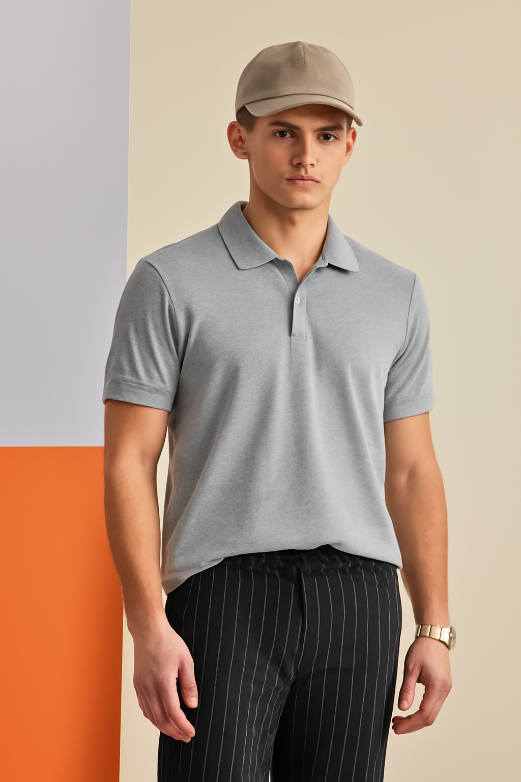 Men's Grey 100% Cotton 220 GSM Polo Tshirt