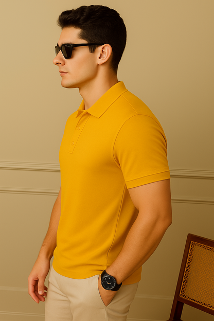 Men's Yellow 100% Cotton 220 GSM Polo Tshirt
