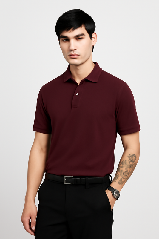 Men's Maroon 100% Cotton 220 GSM Polo Tshirt