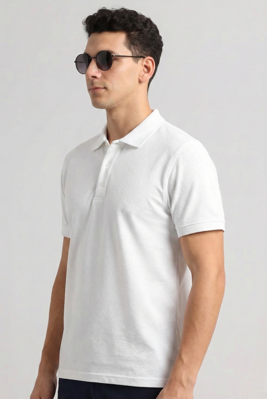 Men's White 100% Cotton Polo T-shirt