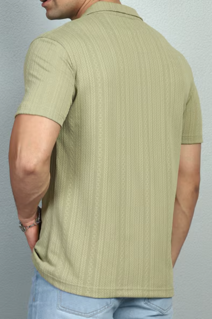 Olive Grid Zip Performance Polo T-Shirt