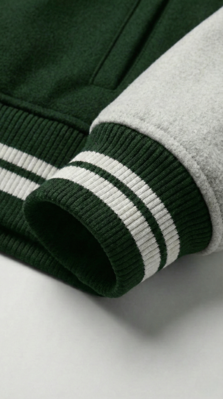 Kleeves Classic 100% Cotton Green Varsity Jacket