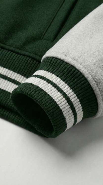 Kleeves Classic 100% Cotton Green Varsity Jacket