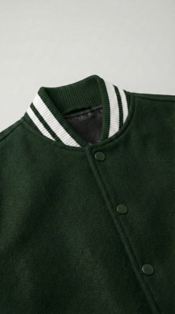 Kleeves Classic 100% Cotton Green Varsity Jacket