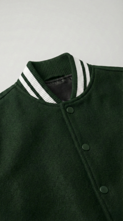 Kleeves Classic 100% Cotton Green Varsity Jacket